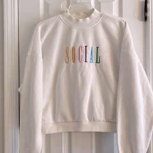PrettyLittleThing White Embroidered SOCIAL Sweatshirt Size XL